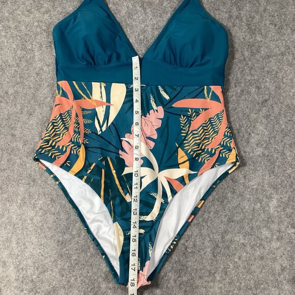 Womens Popvil Floral Print Patchwork Green One Piece Swim Suit Size XL - Picture 7 of 13